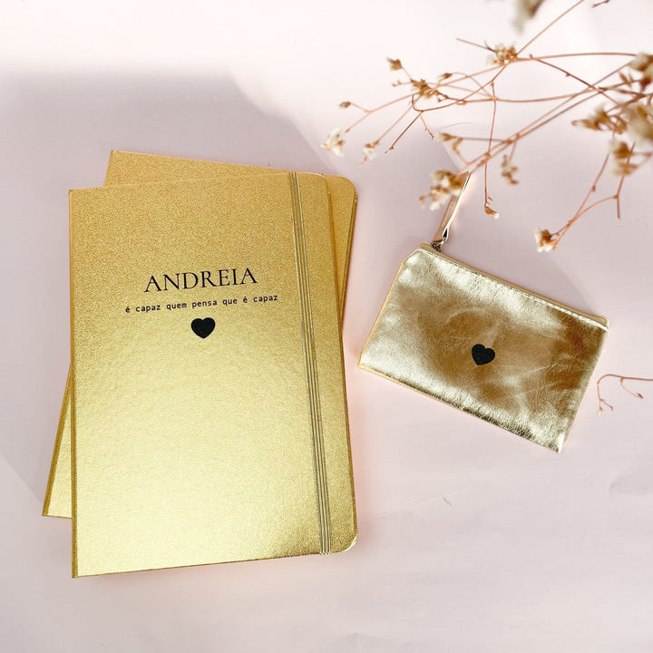 Caderno Gold + Porta Moedas - Cutxi Cutxi - Presentes Personalizados