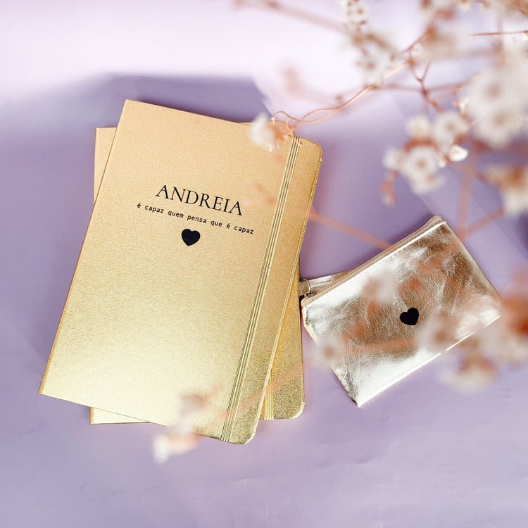 Caderno Gold + Porta Moedas - Cutxi Cutxi - Presentes Personalizados