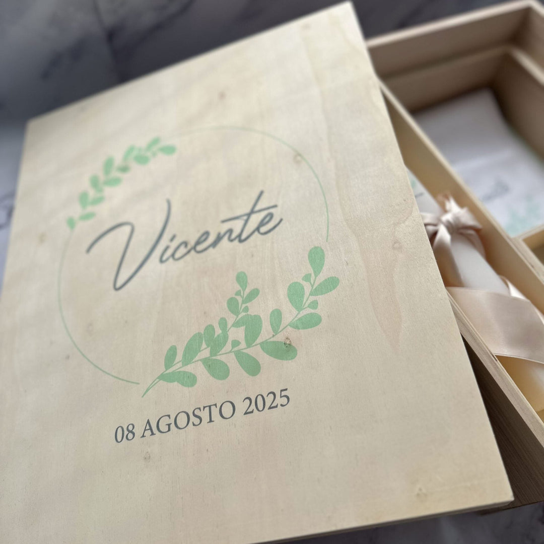 Caixa Batizado DELUX NATURE para vela toalha concha e roupa - Cutxi Cutxi - Presentes Personalizados