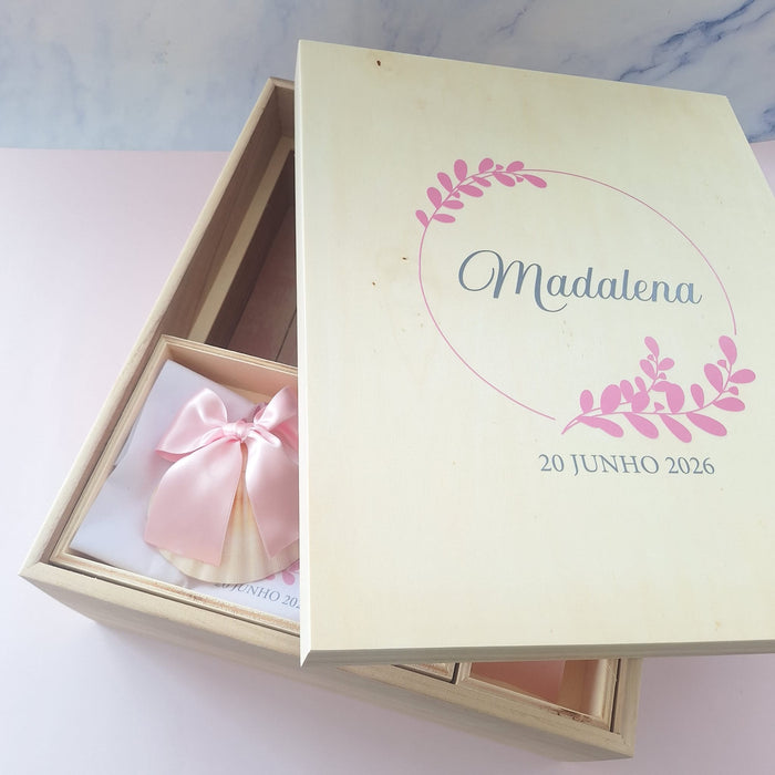 Caixa Batizado DELUX NATURE para vela toalha concha e roupa - Cutxi Cutxi - Presentes Personalizados