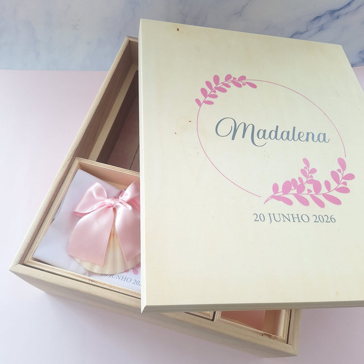 Caixa Batizado DELUX NATURE para vela toalha concha e roupa - Cutxi Cutxi - Presentes Personalizados