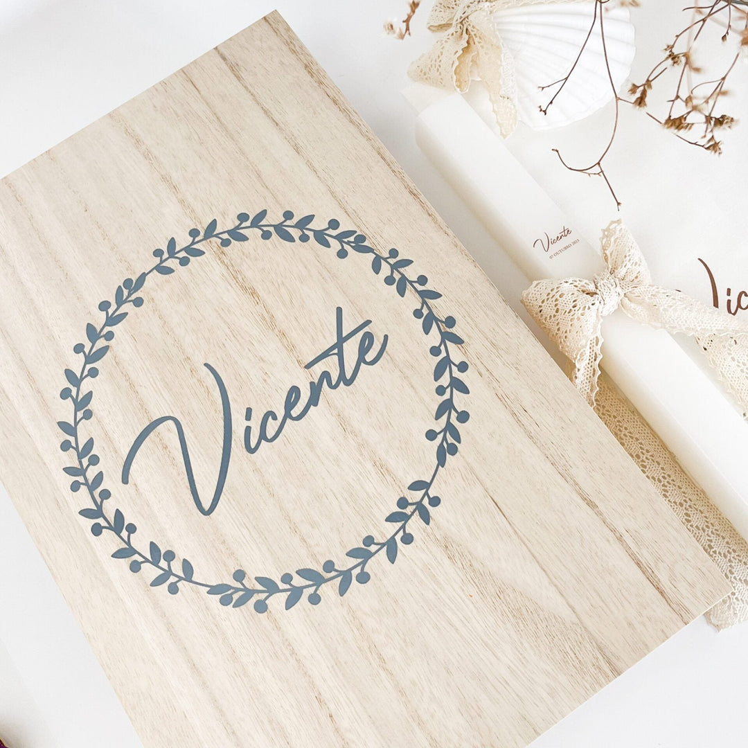 Caixa Batizado DELUX NATURE para vela toalha e concha - Cutxi Cutxi - Presentes Personalizados