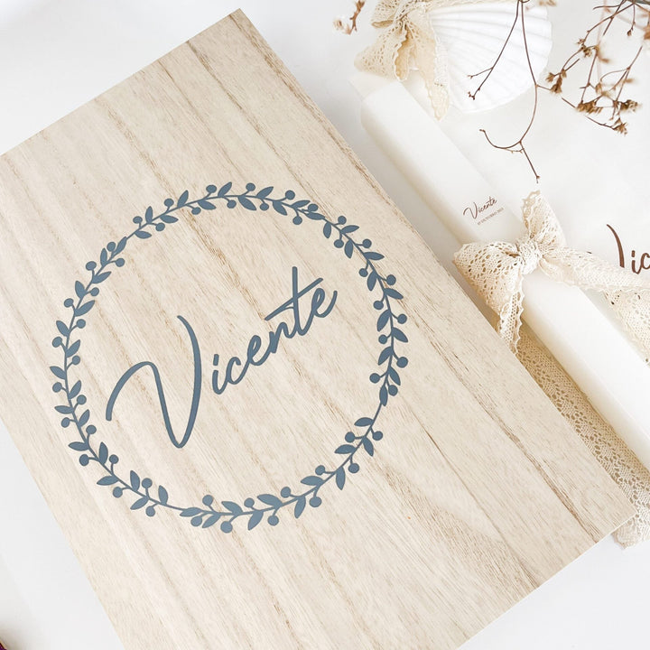 Caixa Batizado DELUX NATURE para vela toalha e concha - Cutxi Cutxi - Presentes Personalizados