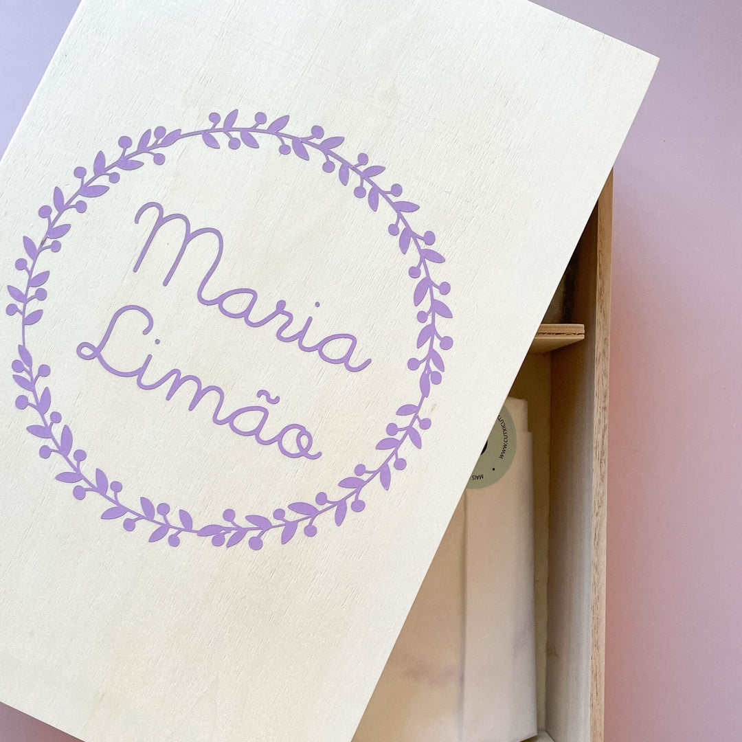 Caixa Batizado DELUX NATURE para vela toalha e concha - Cutxi Cutxi - Presentes Personalizados