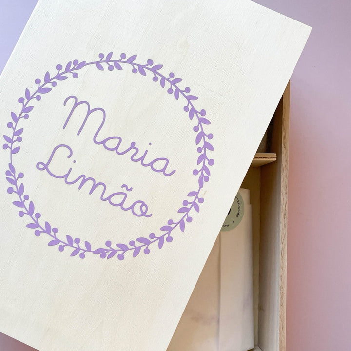 Caixa Batizado DELUX NATURE para vela toalha e concha - Cutxi Cutxi - Presentes Personalizados