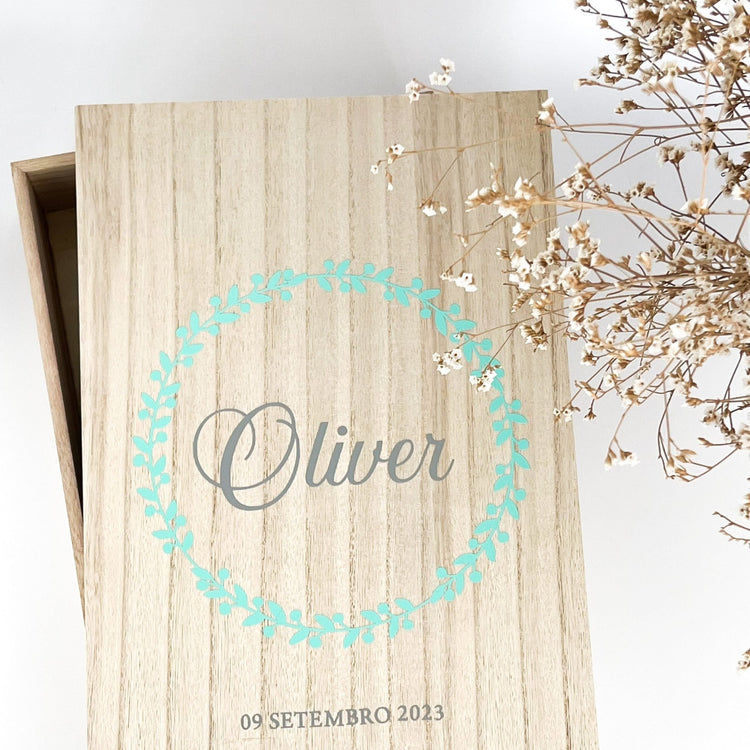 Caixa Batizado DELUX NATURE para vela toalha e concha - Cutxi Cutxi - Presentes Personalizados