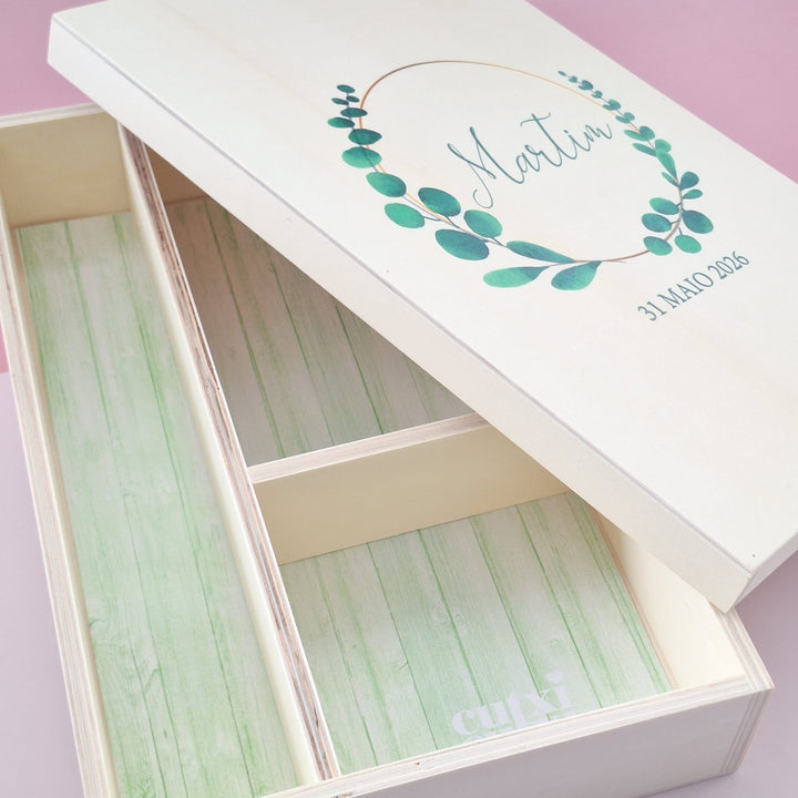 Caixa Batizado DELUX NATURE para vela toalha e concha - Cutxi Cutxi - Presentes Personalizados