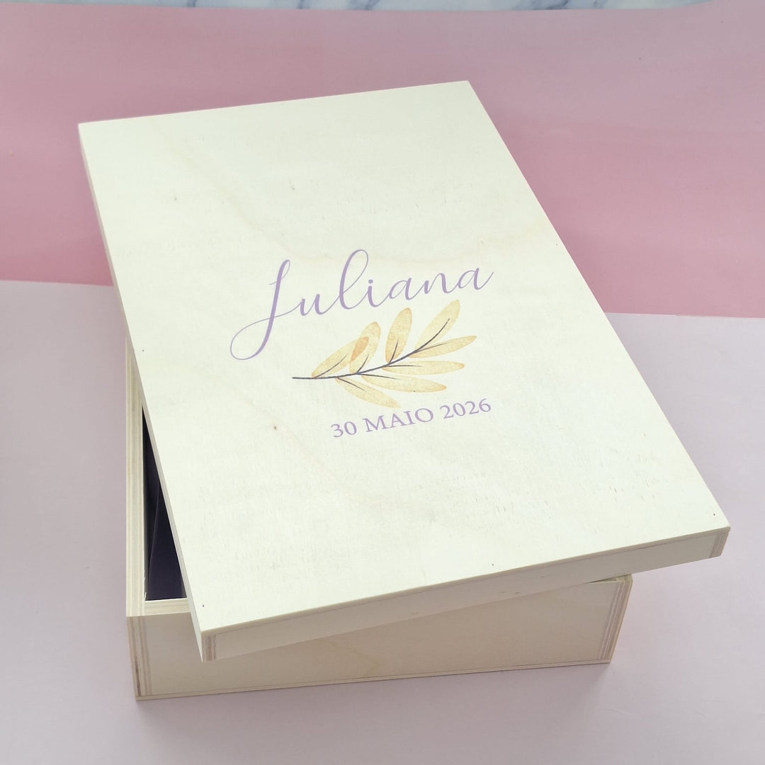 Caixa Batizado DELUX NATURE para vela toalha e concha - Cutxi Cutxi - Presentes Personalizados
