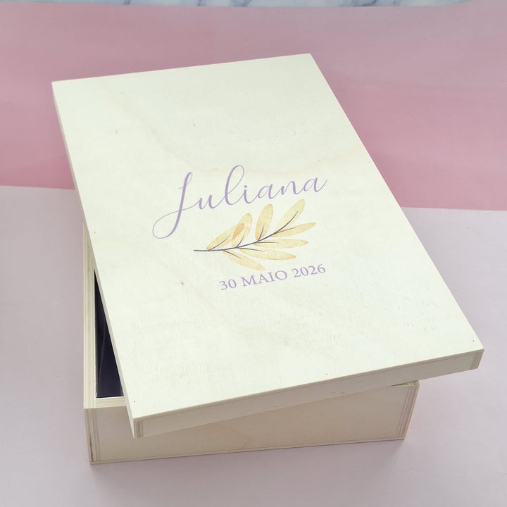 Caixa Batizado DELUX NATURE para vela toalha e concha - Cutxi Cutxi - Presentes Personalizados