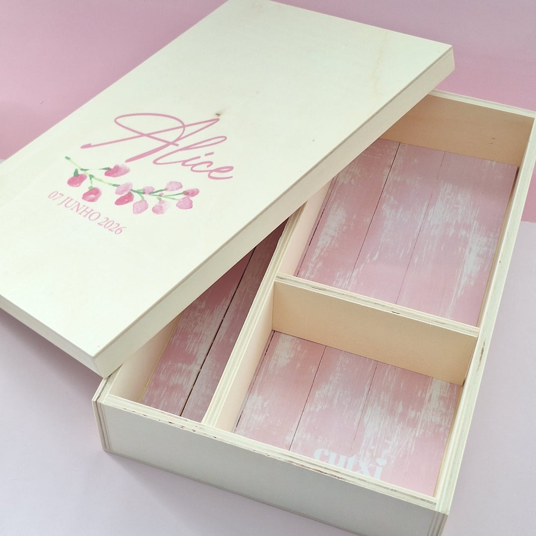 Caixa Batizado DELUX NATURE para vela toalha e concha - Cutxi Cutxi - Presentes Personalizados