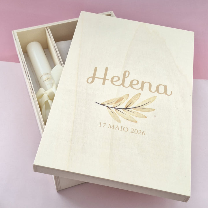 Caixa Batizado DELUX NATURE para vela toalha e concha - Cutxi Cutxi - Presentes Personalizados