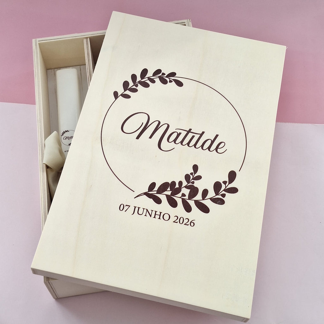 Caixa Batizado DELUX NATURE para vela toalha e concha - Cutxi Cutxi - Presentes Personalizados