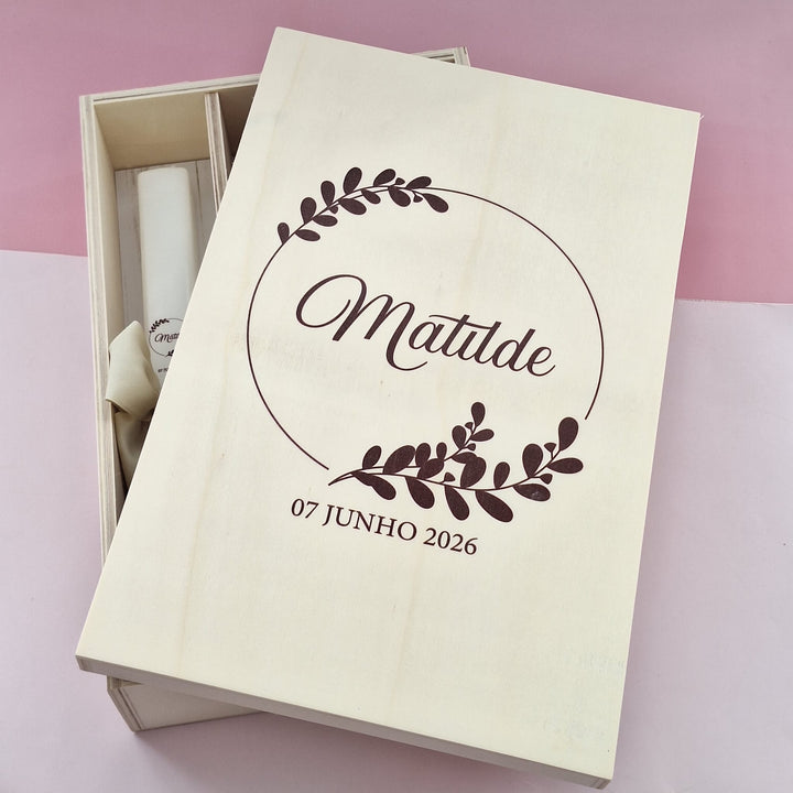 Caixa Batizado DELUX NATURE para vela toalha e concha - Cutxi Cutxi - Presentes Personalizados