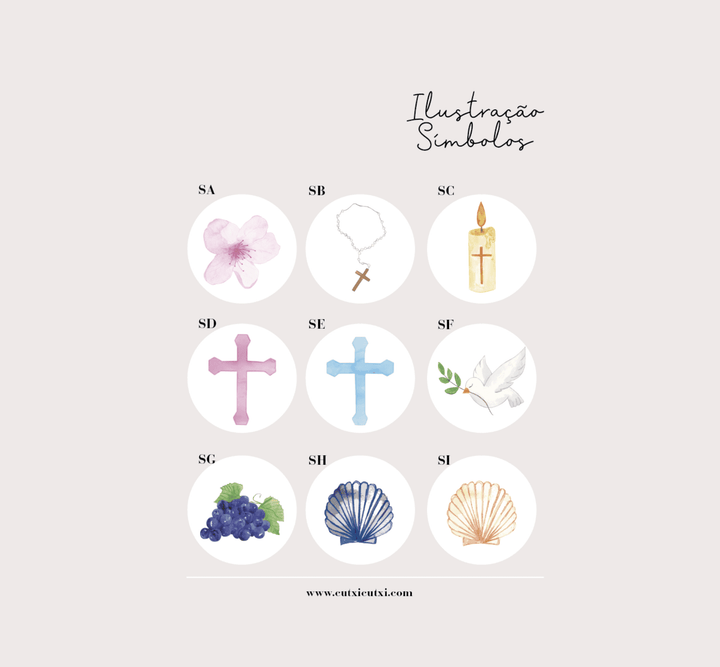 Caixa Batizado Ilustração para Vela Toalha e Concha - Cutxi Cutxi - Presentes Personalizados