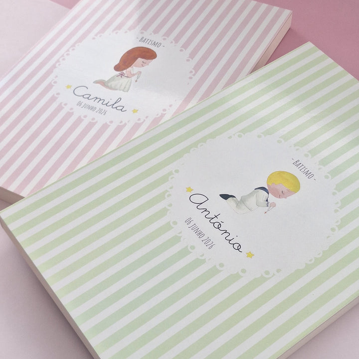 Caixa Batizado Ilustração para Vela Toalha e Concha - Cutxi Cutxi - Presentes Personalizados