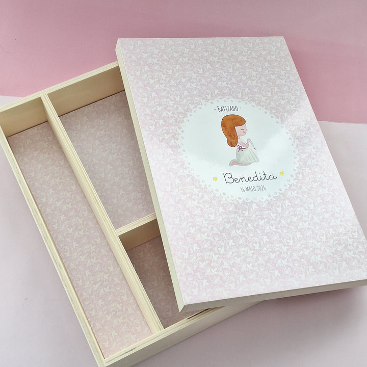 Caixa Batizado Ilustração para Vela Toalha e Concha - Cutxi Cutxi - Presentes Personalizados