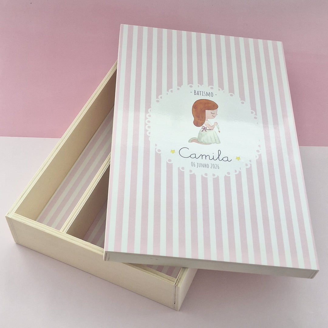 Caixa Batizado Ilustração para Vela Toalha e Concha - Cutxi Cutxi - Presentes Personalizados