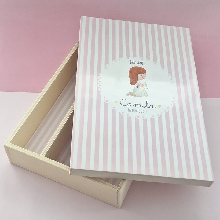 Caixa Batizado Ilustração para Vela Toalha e Concha - Cutxi Cutxi - Presentes Personalizados
