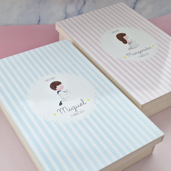 Caixa Batizado Ilustração para Vela Toalha e Concha - Cutxi Cutxi - Presentes Personalizados