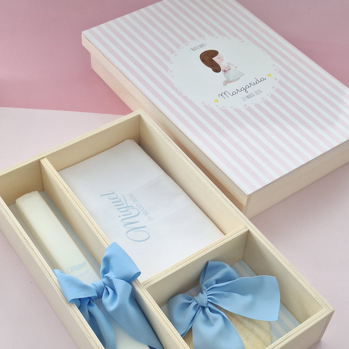 Caixa Batizado Ilustração para Vela Toalha e Concha - Cutxi Cutxi - Presentes Personalizados