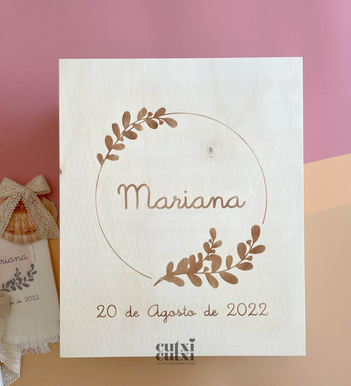 Caixa Batizado NATURE PREMIUM para vela toalha concha e roupa - Cutxi Cutxi - Presentes Personalizados