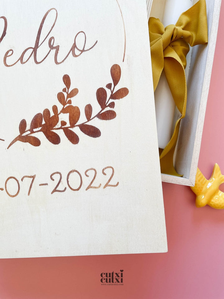 Caixa Batizado NATURE PREMIUM para vela toalha concha e roupa - Cutxi Cutxi - Presentes Personalizados