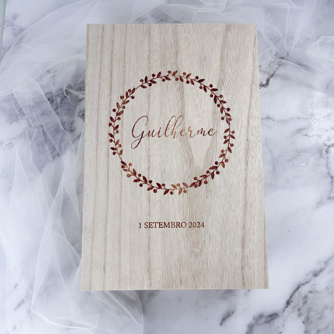 Caixa Batizado NATURE PREMIUM para vela toalha e concha - Cutxi Cutxi - Presentes Personalizados