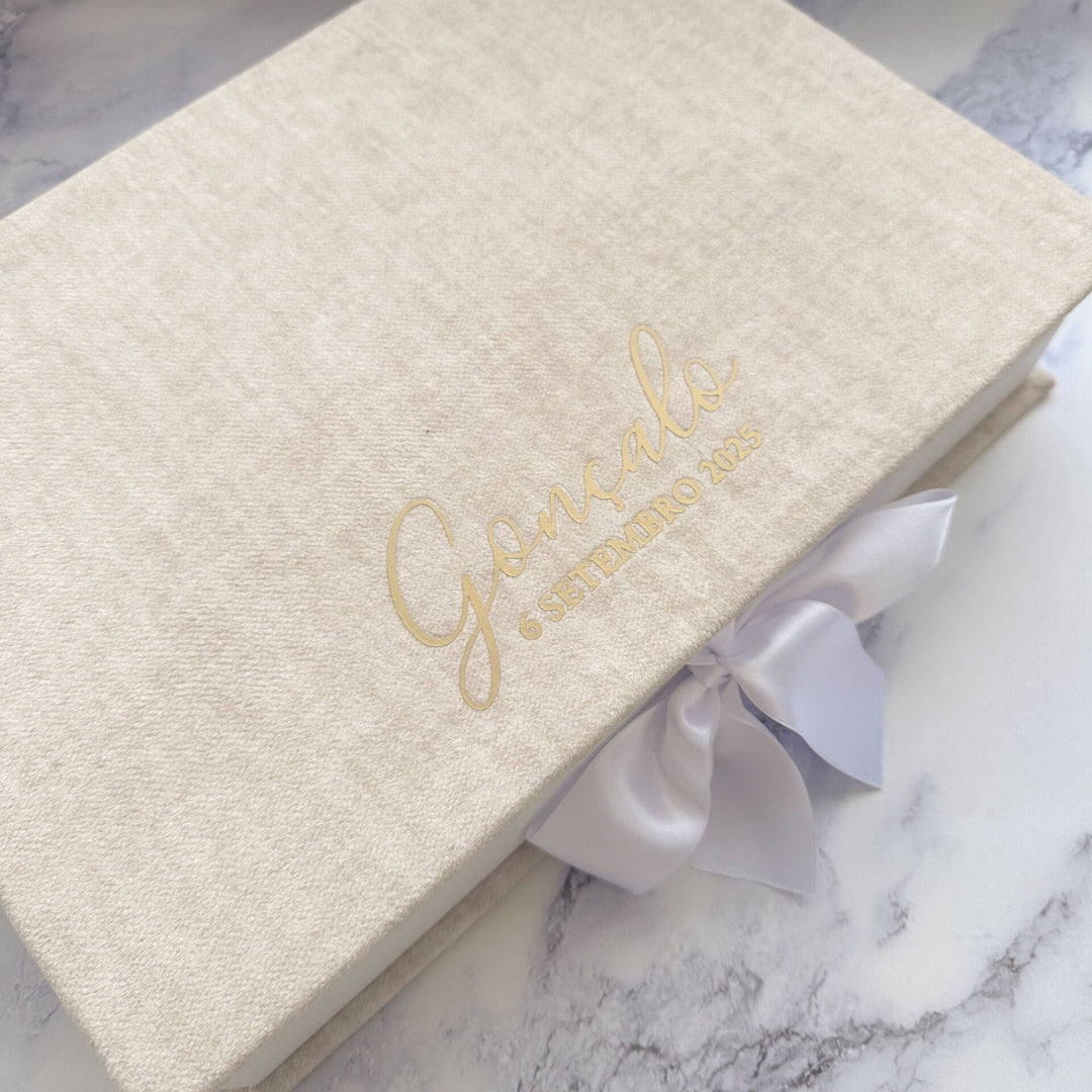 Caixa Batizado PREMIUM para Vela Concha e Toalha - Cutxi Cutxi - Presentes Personalizados