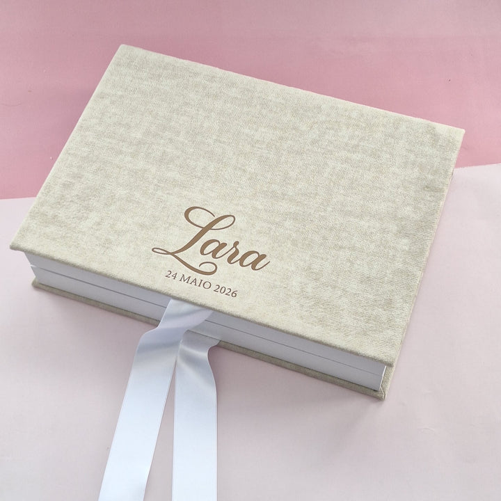 Caixa Batizado PREMIUM para Vela Concha e Toalha - Cutxi Cutxi - Presentes Personalizados