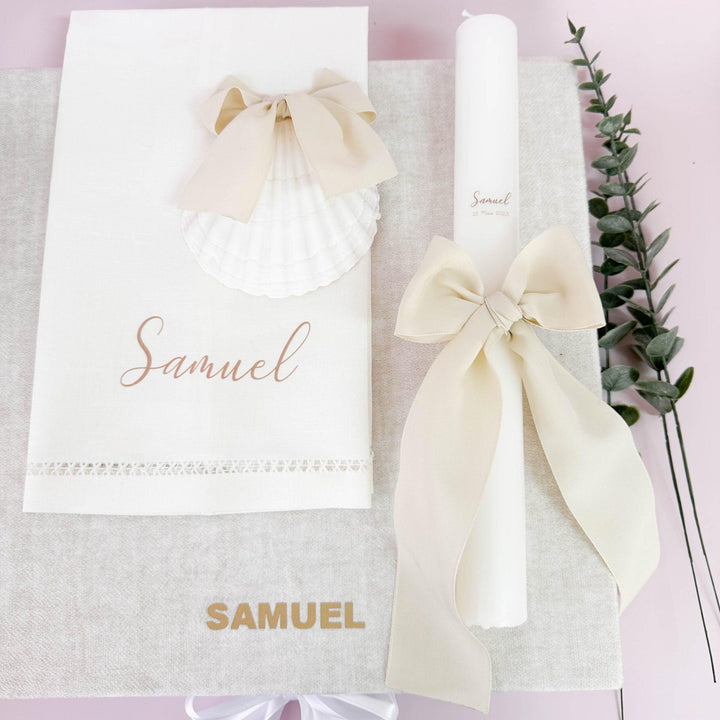 Caixa Batizado VELUDO PREMIUM para Vela Concha Toalha Roupa - Cutxi Cutxi - Presentes Personalizados