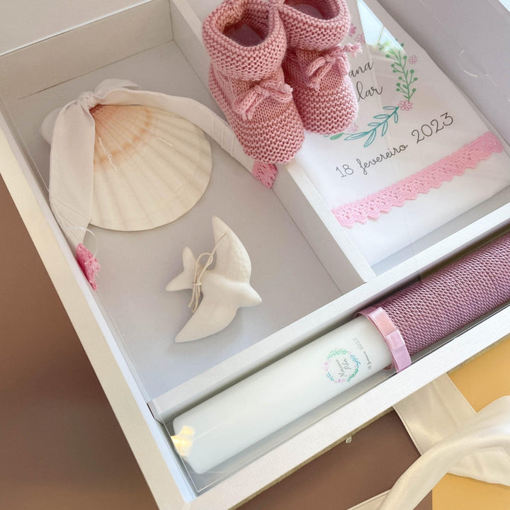 Caixa Batizado VELUDO PREMIUM para Vela Concha Toalha Roupa - Cutxi Cutxi - Presentes Personalizados