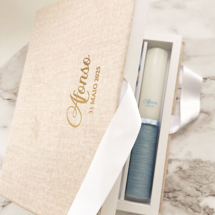 Caixa Batizado VELUDO PREMIUM para Vela Concha Toalha Roupa - Cutxi Cutxi - Presentes Personalizados