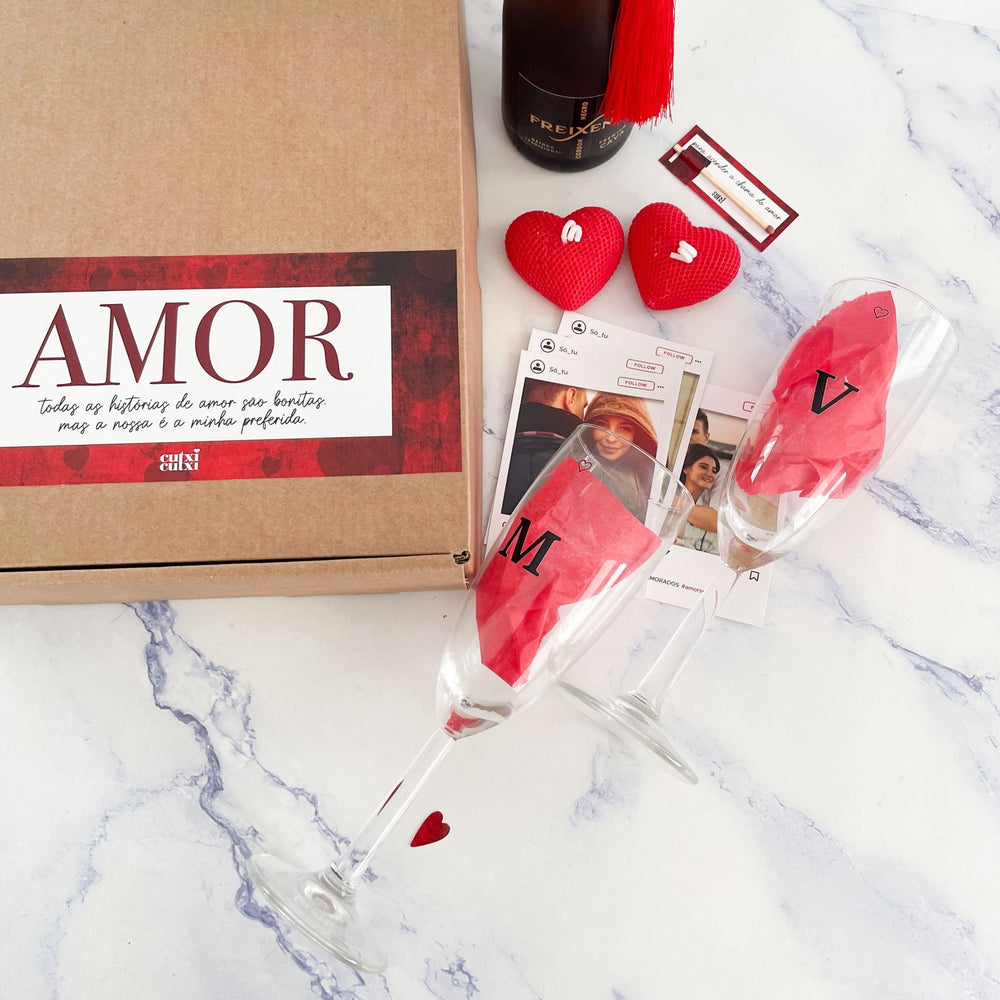 Caixa Romance Premium — Um Brinde à Nossa História ❤️🥂 | Namorados - Cutxi Cutxi - Presentes Personalizados
