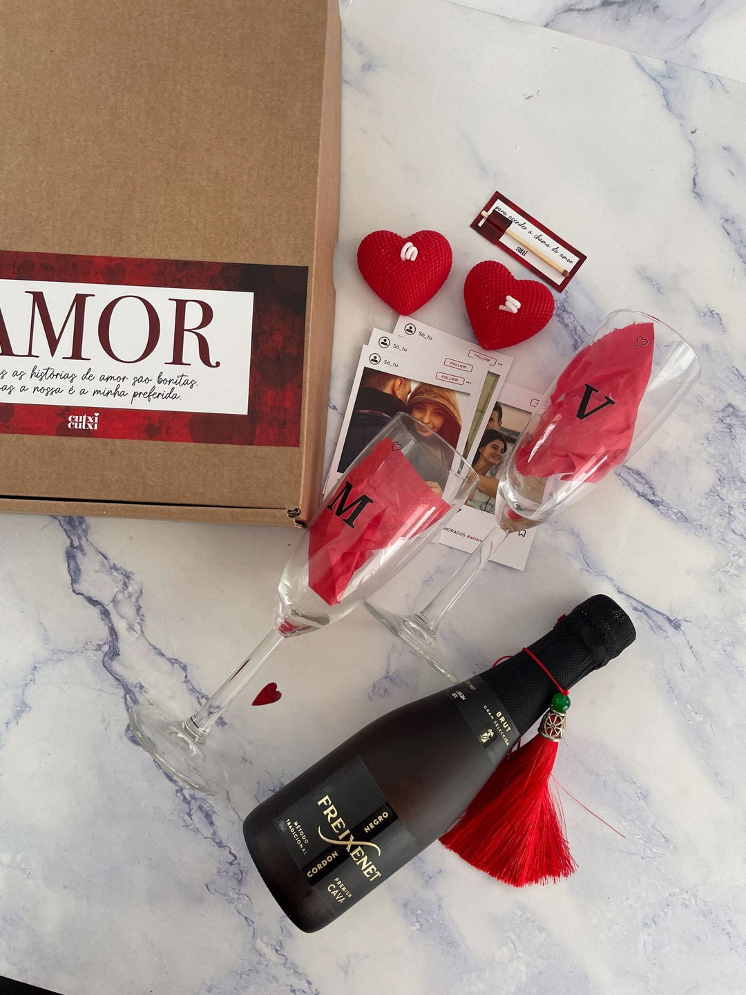 Caixa Romance Premium — Um Brinde à Nossa História ❤️🥂 | Namorados - Cutxi Cutxi - Presentes Personalizados