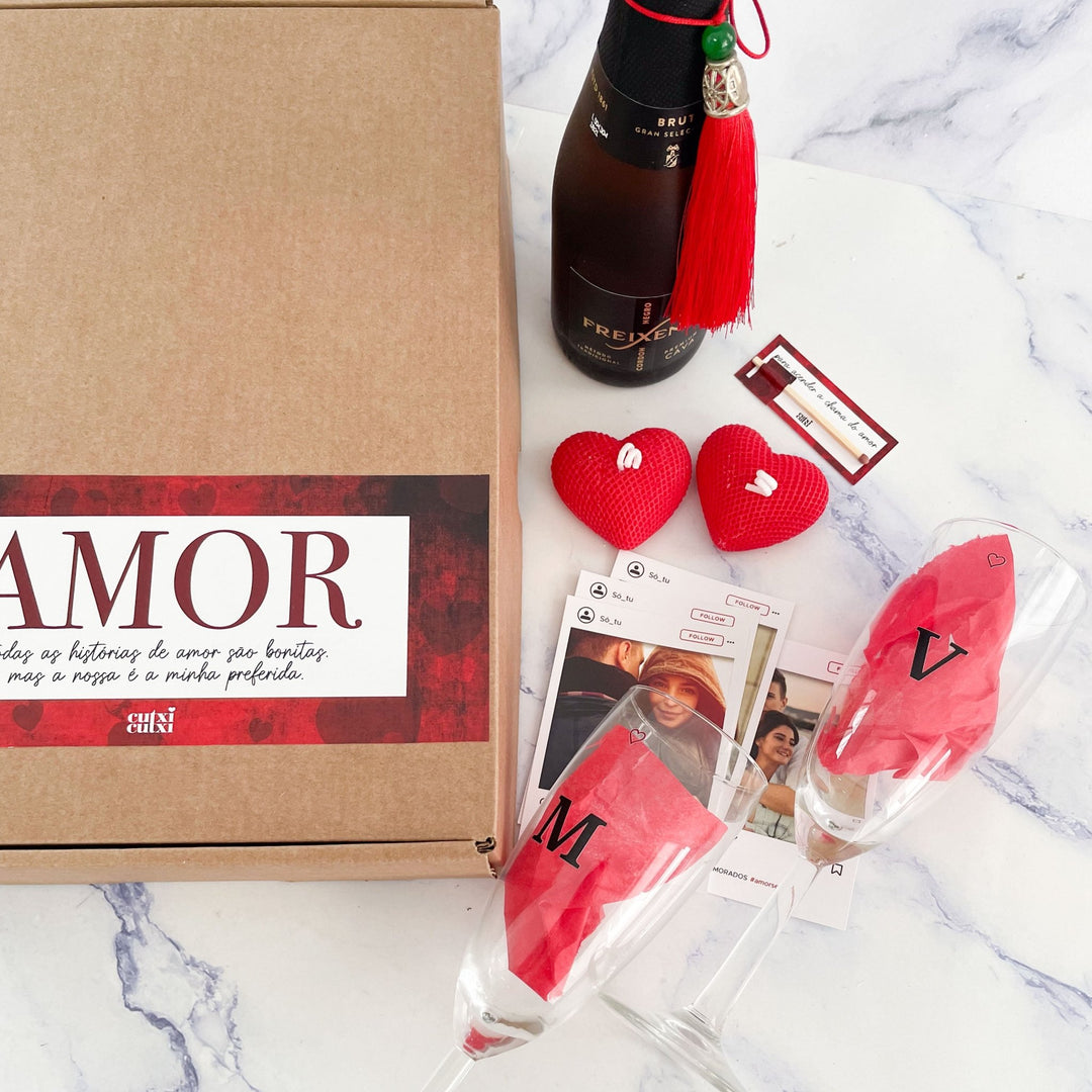 Caixa Romance Premium — Um Brinde à Nossa História ❤️🥂 | Namorados - Cutxi Cutxi - Presentes Personalizados
