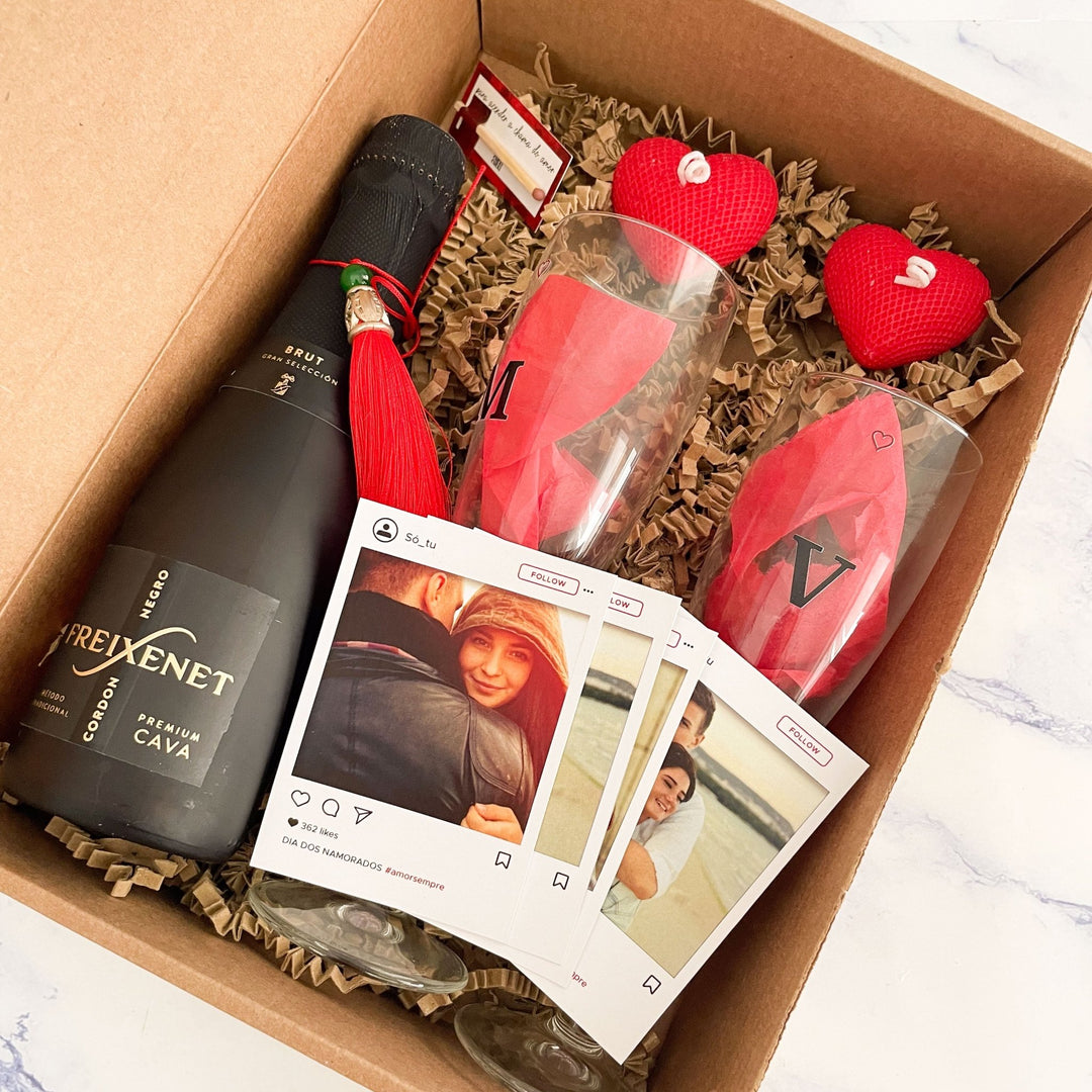 Caixa Romance Premium — Um Brinde à Nossa História ❤️🥂 | Namorados - Cutxi Cutxi - Presentes Personalizados