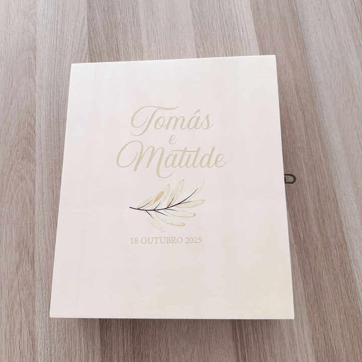 Caixa Batizado DELUX NATURE  ideal para 2 velas com fecho metálico