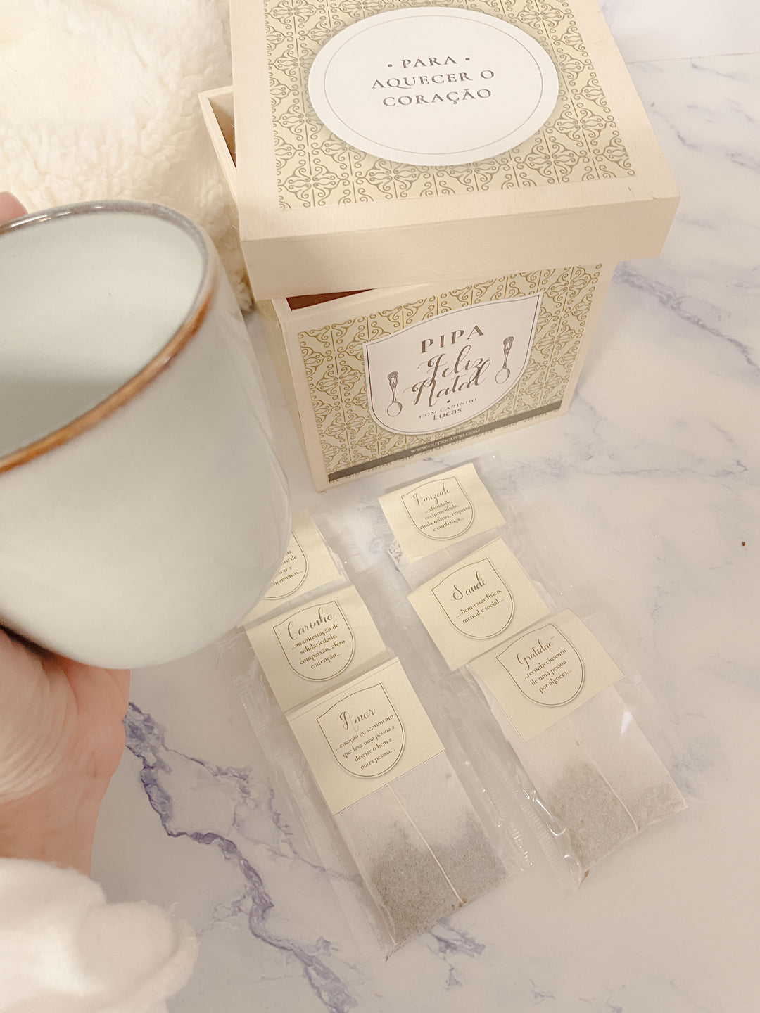 Caixa de Chá Personalizada - Para Aquecer o Coração | Presente de Natal