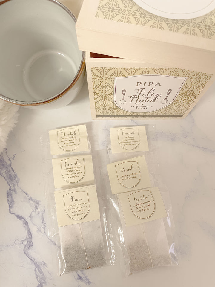 Caixa de Chá Personalizada - Para Aquecer o Coração | Presente de Natal