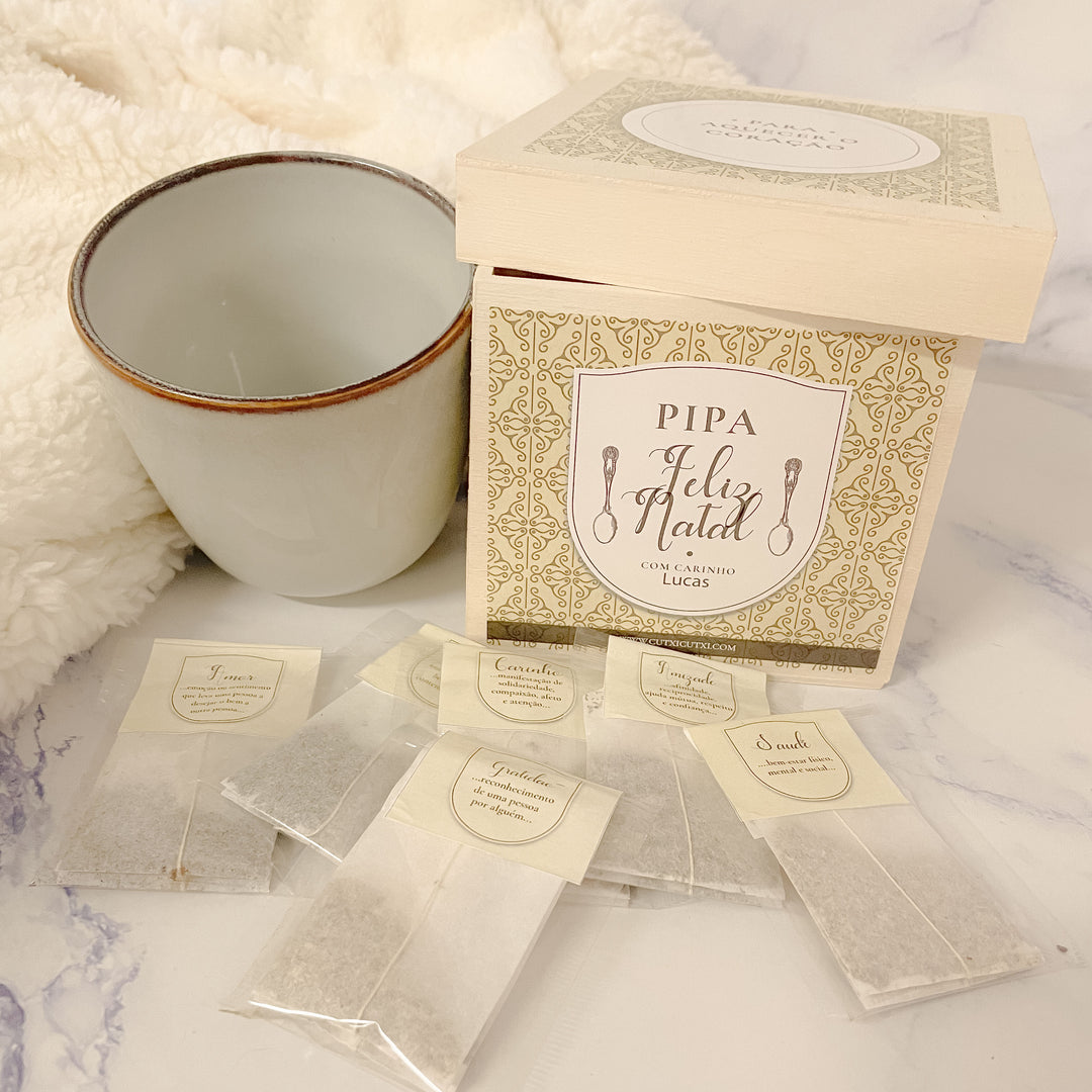 Caixa de Chá Personalizada - Para Aquecer o Coração | Presente de Natal