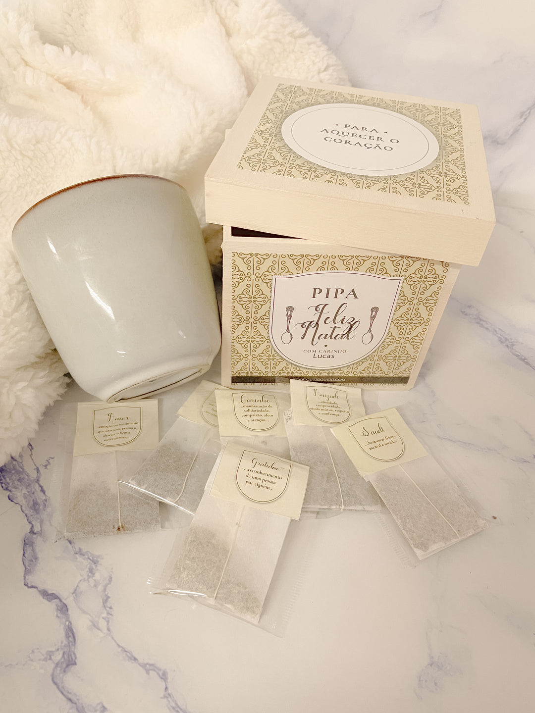 Caixa de Chá Personalizada - Para Aquecer o Coração | Presente de Natal
