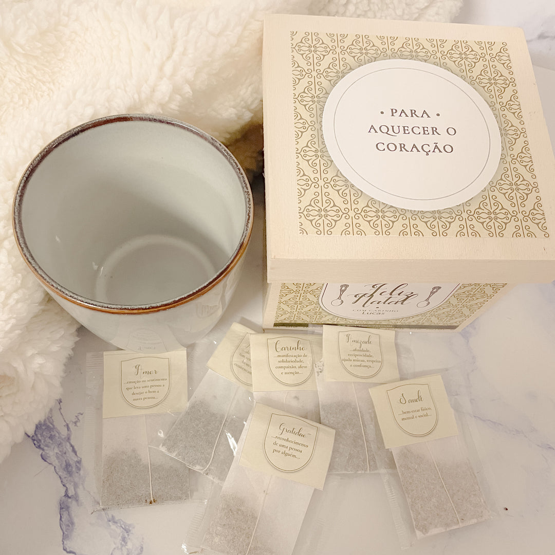 Caixa de Chá Personalizada - Para Aquecer o Coração | Presente de Natal