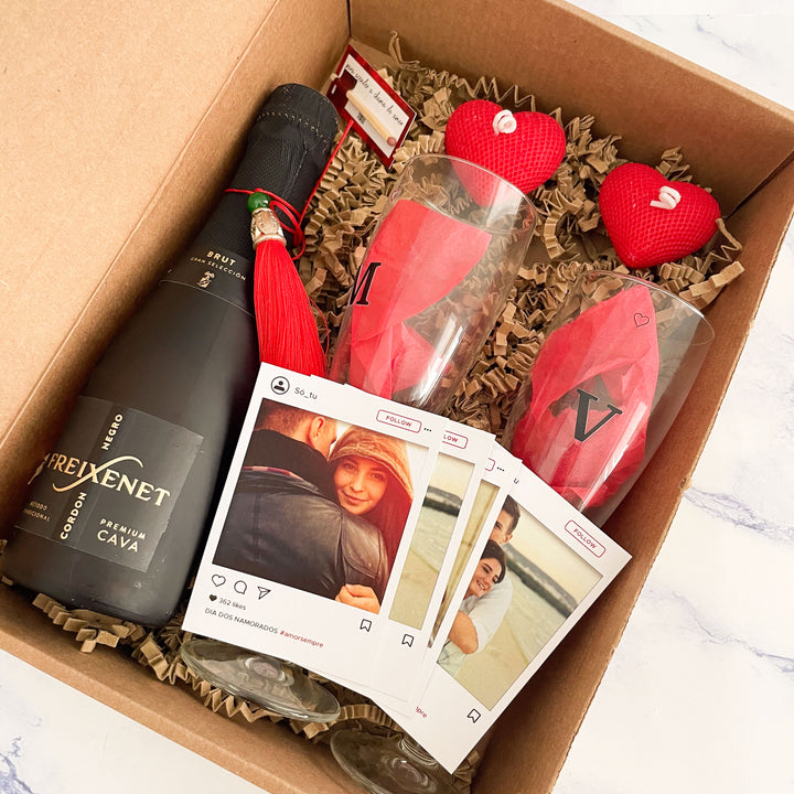 Caixa Romance Premium — Um Brinde à Nossa História ❤️🥂 | Namorados