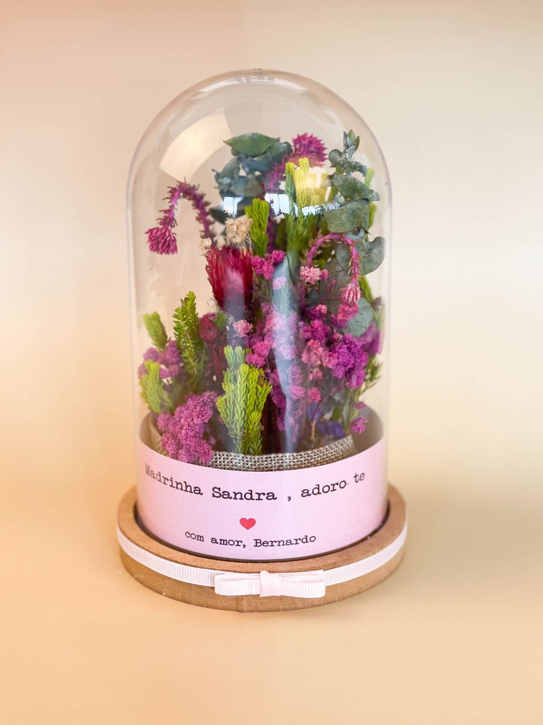 Campânula com Flores Preservadas | Presente Mãe, Madrinha, Tia, Amiga - Cutxi Cutxi - Presentes Personalizados