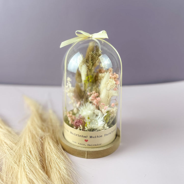 Campânula com Flores Preservadas | Presente Mãe, Madrinha, Tia, Amiga - Cutxi Cutxi - Presentes Personalizados
