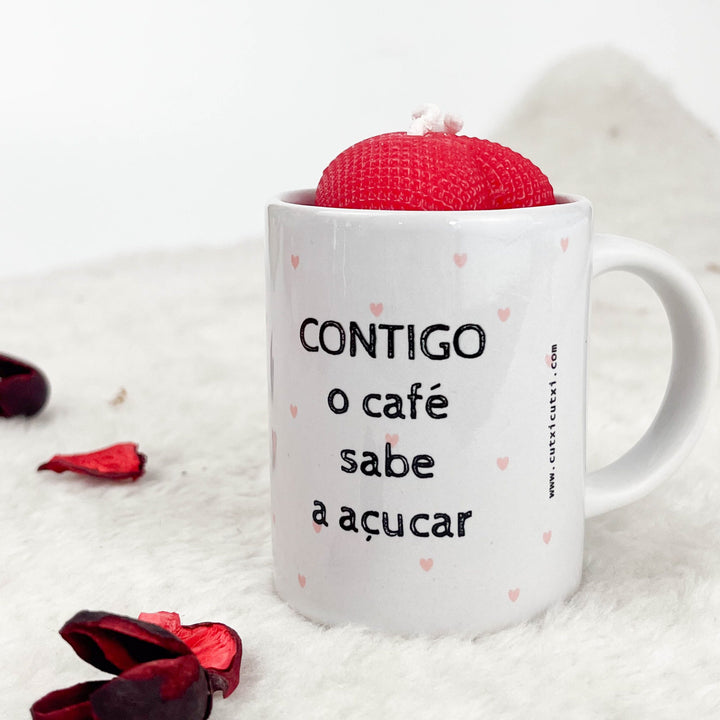 Kit amoroso Chávena de Café + vela coração | Dia dos Namorados