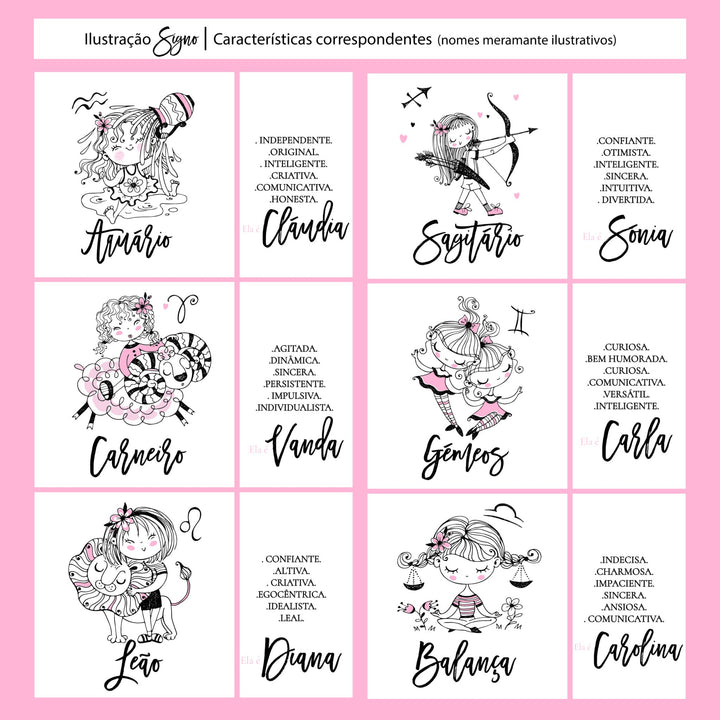 Caneca ilustrada Signo personalizada com nome e características - Cutxi Cutxi - Presentes Personalizados