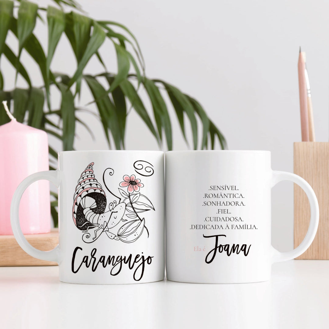 Caneca ilustrada Signo personalizada com nome e características - Cutxi Cutxi - Presentes Personalizados