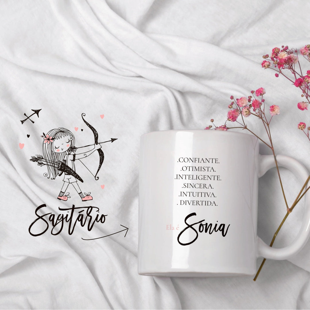 Caneca ilustrada Signo personalizada com nome e características - Cutxi Cutxi - Presentes Personalizados