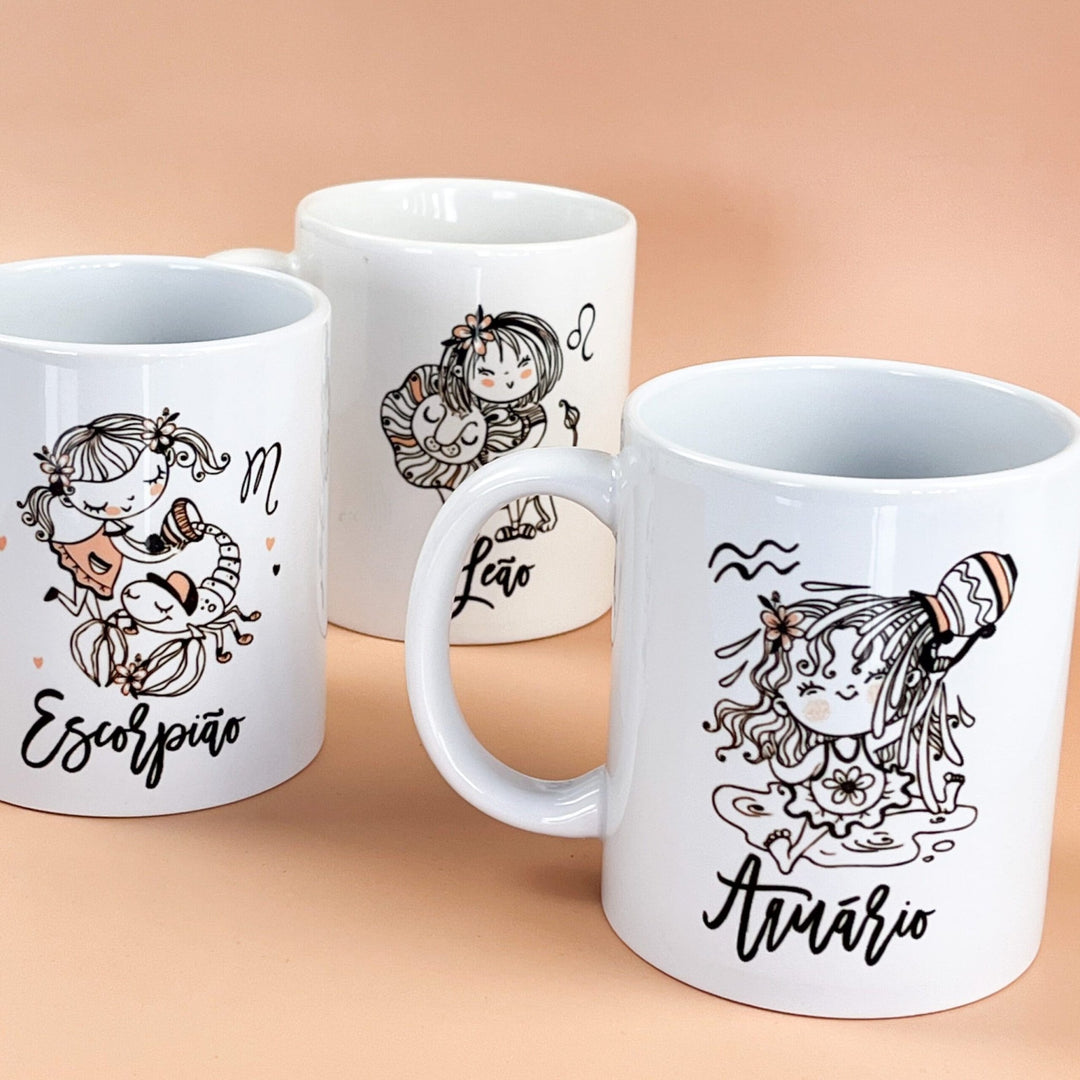 Caneca ilustrada Signo personalizada com nome e características - Cutxi Cutxi - Presentes Personalizados